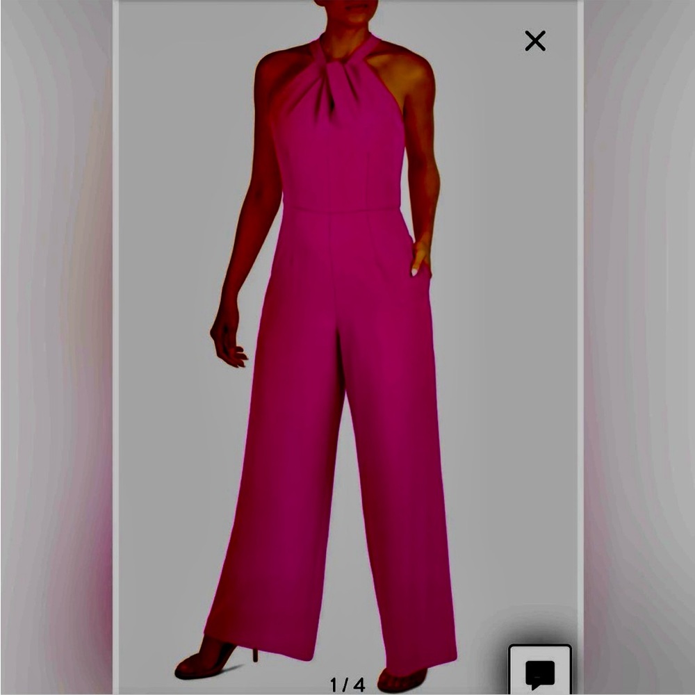 Vibrant Magenta Twisted Halter Wide Leg Jumpsuit, 10